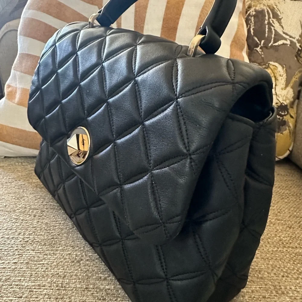 Kate Spade Diamond Black Quilted Top Handle Satchel - Crossbody & Pearl Charm